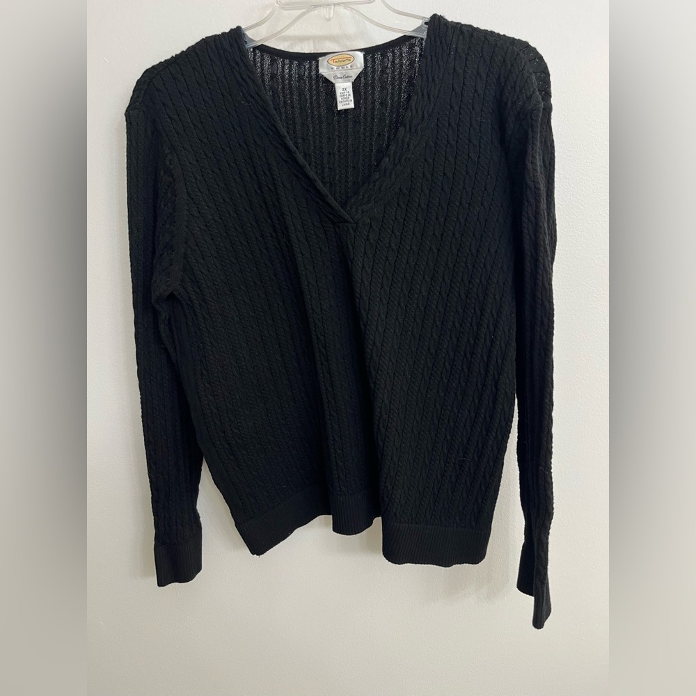 EUC Talbots 2X Black Pima 100% Cotton Knit Sweater